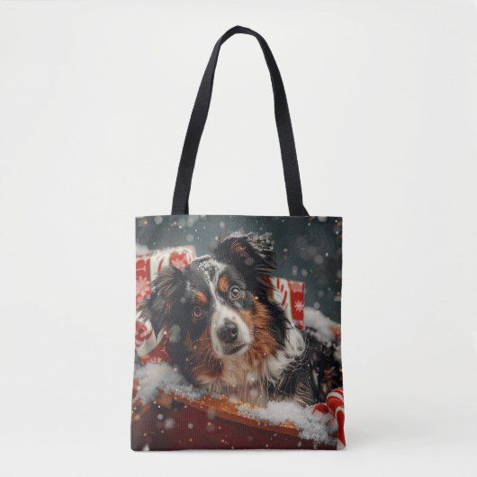 Australische Herder Hond Kerstfeest Tote Bag (Voorkant)