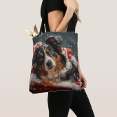 Australische Herder Hond Kerstfeest Tote Bag (Dichtbij)