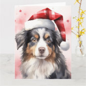 Australische Herder Hond Kerstmis Santa Paws Kaart (Gele Bloem)