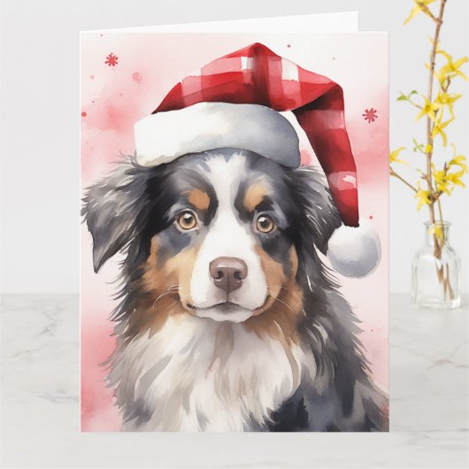 Australische Herder Hond Kerstmis Santa Paws Kaart (Gele Bloem)