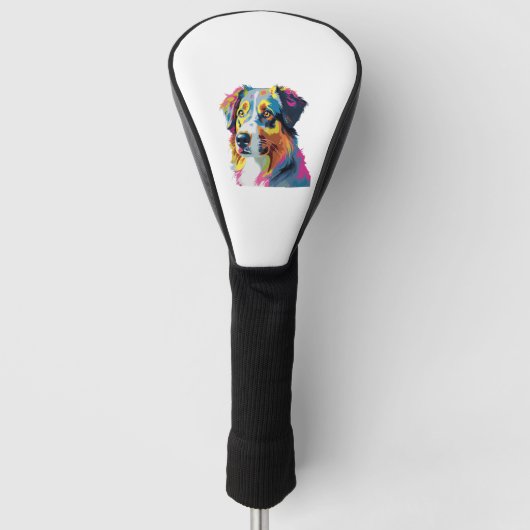 Australische Herder Hond Kleurrijk 5 Golfheadcover (Voorkant)