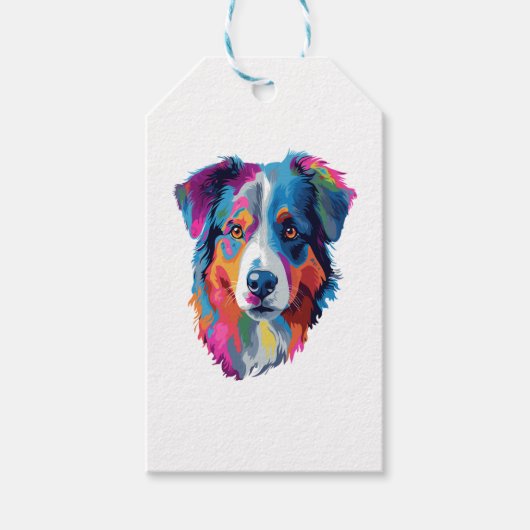 Australische herder hond kleurrijk cadeaulabel (Voorkant)