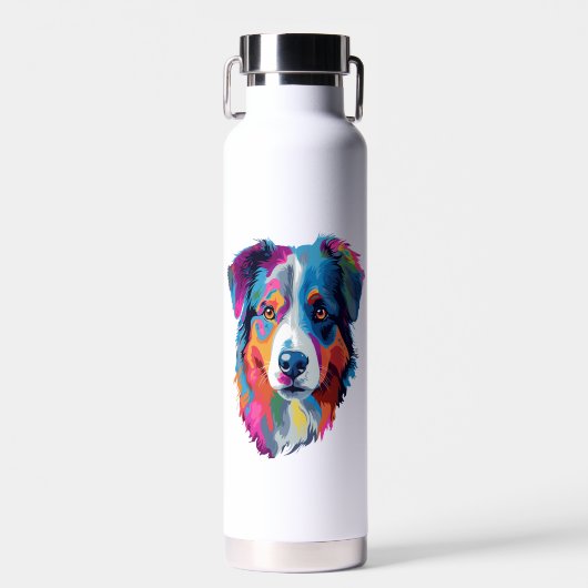 Australische herder hond kleurrijk waterfles (Voorkant)