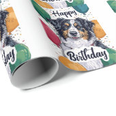 Australische Herder Hond met Ballonnen Verjaardag Cadeaupapier (Rol Hoek)