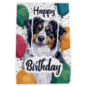 Australische Herder Hond met Ballonnen Verjaardag Medium Cadeauzakje (Achterkant)