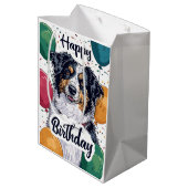 Australische Herder Hond met Ballonnen Verjaardag Medium Cadeauzakje (Achterkant Gekanteld)