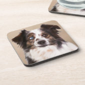 Australische herder hond olie schilderij kunst bier onderzetter (Linkerzijde)