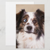 Australische herder hond olie schilderij kunst briefpapier (Voorkant / Achterkant)