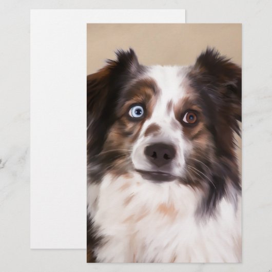 Australische herder hond olie schilderij kunst briefpapier (Voorkant / Achterkant)