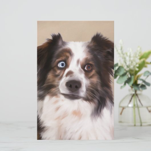 Australische herder hond olie schilderij kunst briefpapier (Staand voorkant)