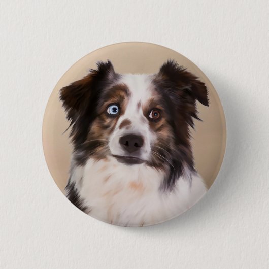 Australische herder hond olie schilderij kunst ronde button 5,7 cm (Voorkant)