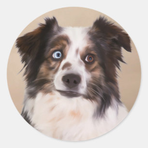 Australische herder hond olie schilderij kunst ronde sticker
