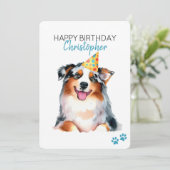Australische herder hond personaliseren Happy Birt Kaart (Staand voorkant)