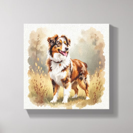 Australische Herder Hond Rode Merle Aussie Canvas Afdruk (Voorkant)