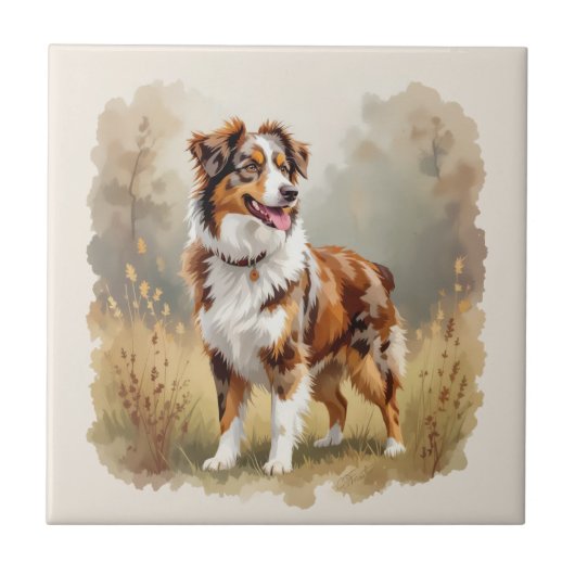 Australische Herder Hond Rode Merle Aussie Tegeltje (Voorkant)