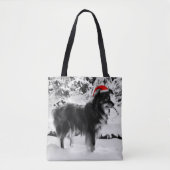 Australische Herder Hond Rode Santa Hoed Olieverfs Tote Bag (Voorkant)