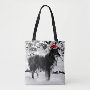 Australische Herder Hond Rode Santa Hoed Olieverfs Tote Bag