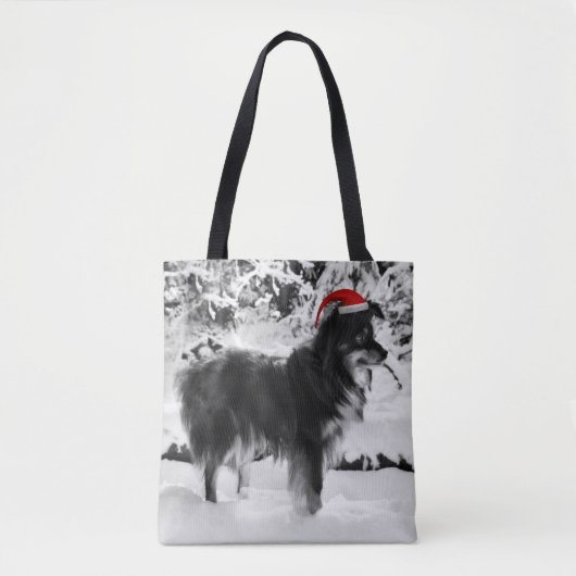 Australische Herder Hond Rode Santa Hoed Olieverfs Tote Bag (Voorkant)