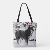 Australische Herder Hond Rode Santa Hoed Olieverfs Tote Bag (Achterkant)