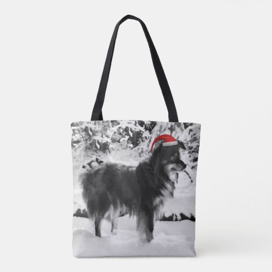 Australische Herder Hond Rode Santa Hoed Olieverfs Tote Bag (Achterkant)
