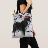 Australische Herder Hond Rode Santa Hoed Olieverfs Tote Bag (Dichtbij)