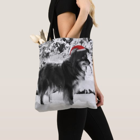 Australische Herder Hond Rode Santa Hoed Olieverfs Tote Bag (Dichtbij)
