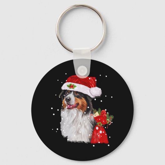 Australische Herder Hond Santa Hoed Kerstmis Sleutelhanger (Voorkant)
