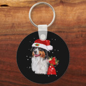 Australische Herder Hond Santa Hoed Kerstmis Sleutelhanger (Voorkant)