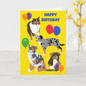 Australische herder honden en ballonnen verjaardag kaart (Gele Bloem)