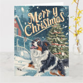 Australische herder in de sneeuw Kerstmis Kaart (Gele Bloem)