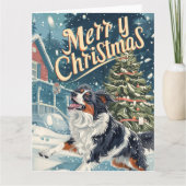 Australische herder in de sneeuw Kerstmis Kaart (Voorkant)