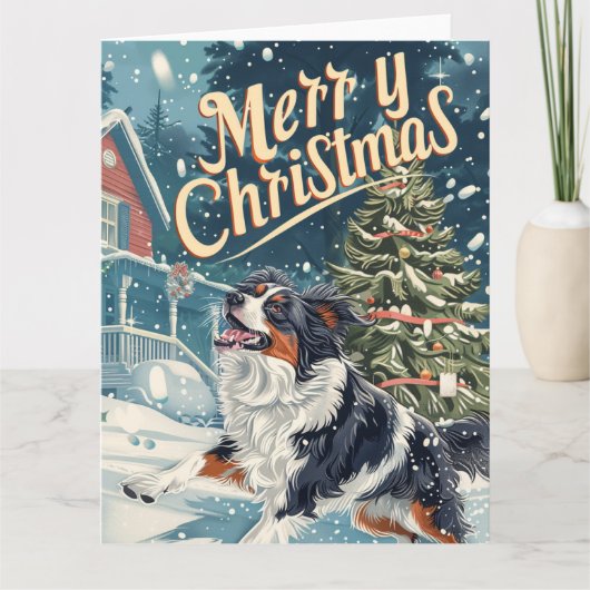 Australische herder in de sneeuw Kerstmis Kaart (Voorkant)