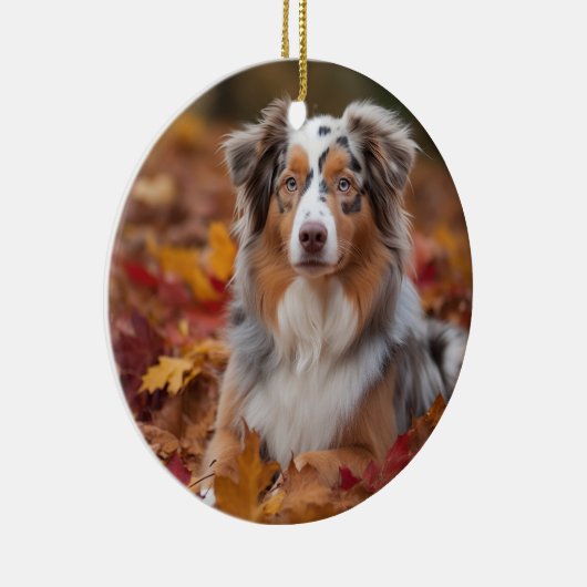 Australische herder in herfst laat Herfst inspirer Keramisch Ornament (Rechts)