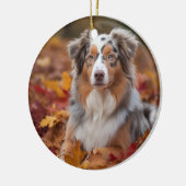 Australische herder in herfst laat Herfst inspirer Keramisch Ornament (Links)