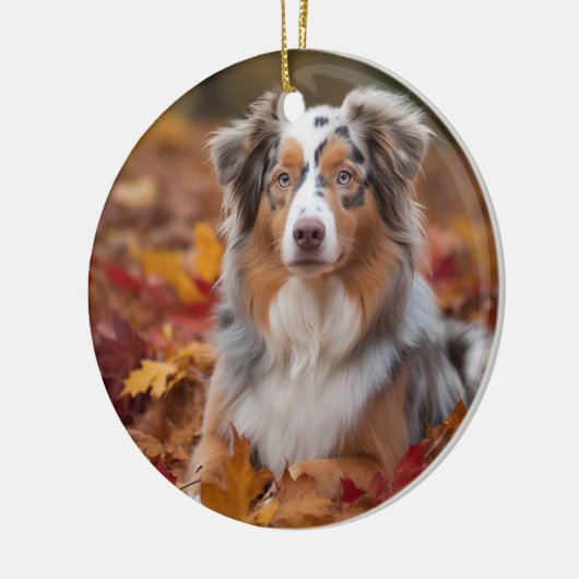 Australische herder in herfst laat Herfst inspirer Keramisch Ornament (Links)