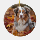 Australische herder in herfst laat Herfst inspirer Keramisch Ornament (Achterkant)