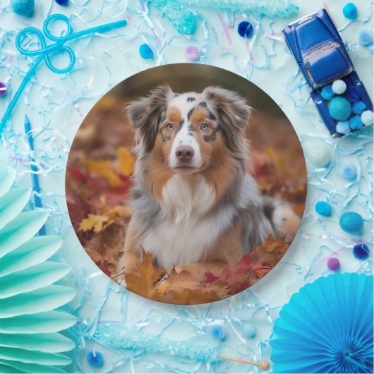 Australische herder in herfst laat Herfst inspirer Papieren Bordje (Feest)