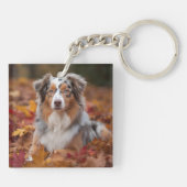Australische herder in herfst laat Herfst inspirer Sleutelhanger (Achterkant)