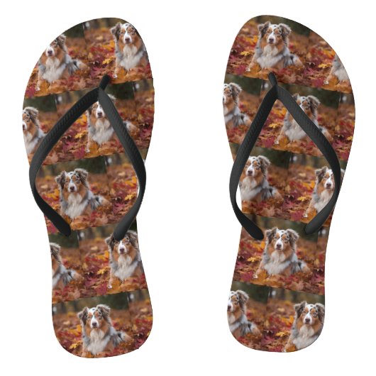 Australische herder in herfst laat Herfst inspirer Teenslippers (Voetbed)