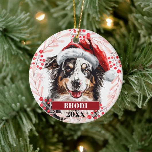 Australische herder in kerstman hoedenornament keramisch ornament (Boom)