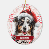 Australische herder in Kerstman muts als kerstboom Keramisch Ornament (Links)