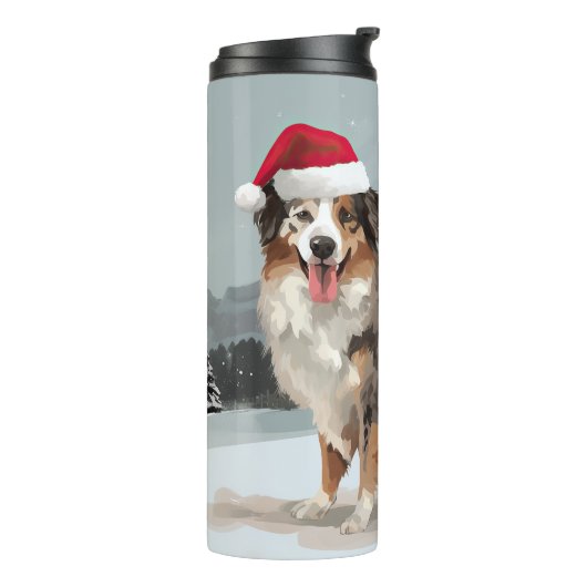 Australische Herder in Sneeuw Kerstmis Thermosbeker (Gedraaid links)