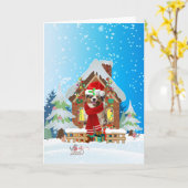 Australische herder in sneeuw met kerstcadeaus kaart (Gele Bloem)