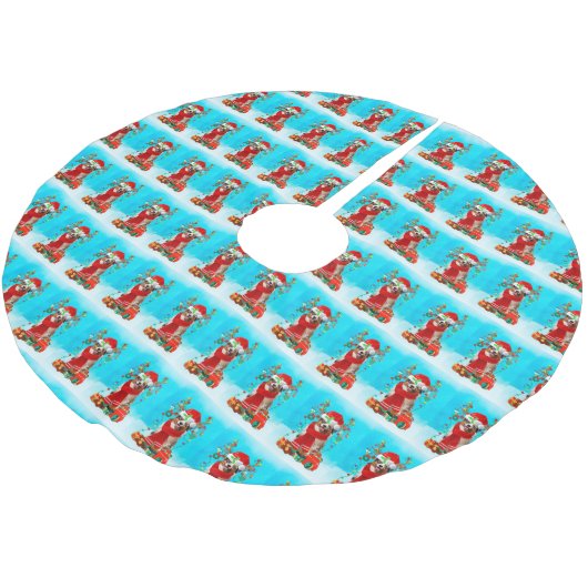 Australische herder in sneeuw met kerstcadeaus kerstboom rok (Gekanteld)