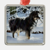 australische herder in sneeuw volle derde metalen ornament (Voorkant)