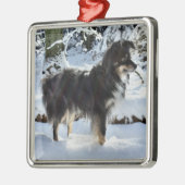 australische herder in sneeuw volle derde metalen ornament (Links)