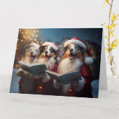 Australische herder kerst carolers leuke vakantie kaart (Gele Bloem)