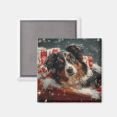 Australische Herder Kerst Feestelijk Magneet (Voorkant / Achterkant)