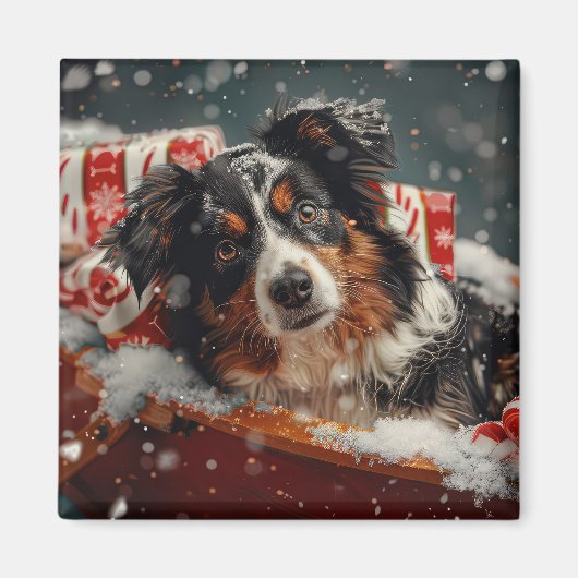 Australische Herder Kerst Feestelijk Magneet (Voorkant)