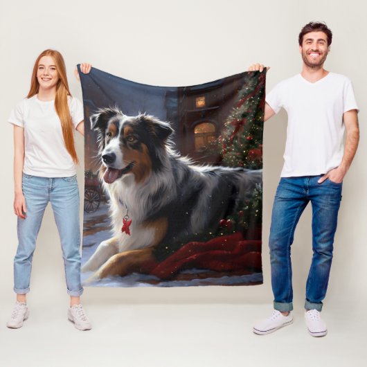 Australische Herder Kerst Feestelijke Periode Fleece Deken (In situ)